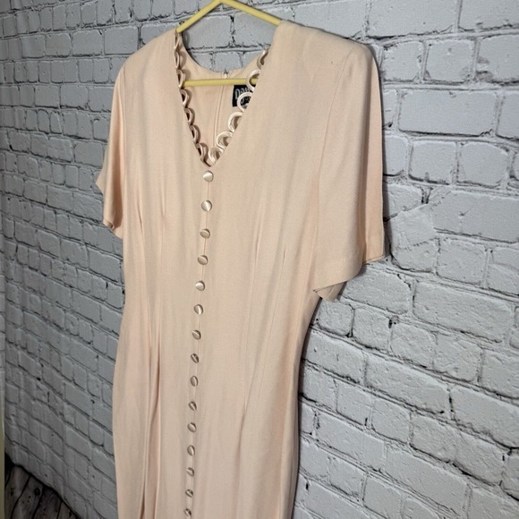 VTG Dawn Joy Fashions Old Money‎ Midi Tea Secretary Art Dress Pale Peach Size 10 - Picture 4 of 11